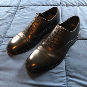 Black Oxford Toe Cap Leather Dress Shoes